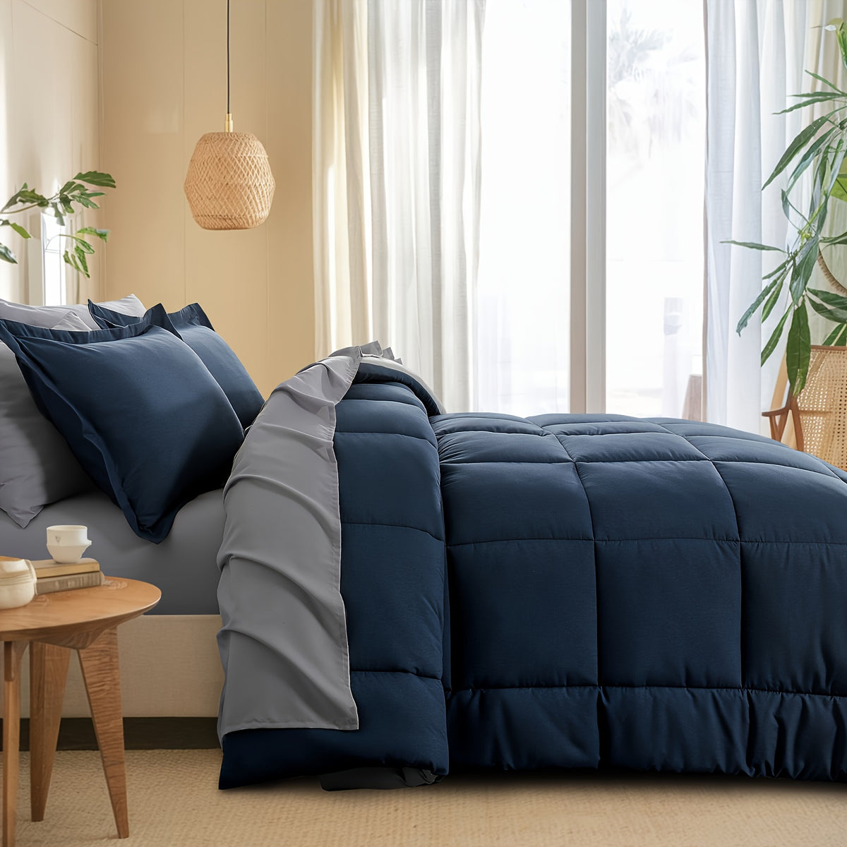 Bed in a Bag Queen 7 Piece Fluffy Comforter Set – Ultra-Soft Microfiber Bedding with Comforter, Fitted Sheet, Flat Sheet & 4 Pillowcases, Hypoallergenic Breathable All Season Bedding Gift for Her