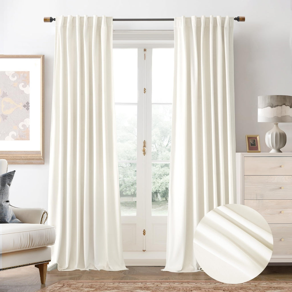 Velvet Blackout Curtains 2 Panels Luxury Thermal Insulated – Room Darkening Drapes Back Tab & Rod Pocket for Bedroom Living Room, 7 Colors 6 Sizes 84-120 Inch