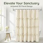 Bow Tie Ruffle Shower Curtain Vintage Handcrafted - Waterfall Ruched Fabric Bath Curtain with Hooks, Quick Dry Machine Washable, Farmhouse Romantic Decor, Multiple Sizes & Colors