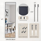Full Length Mirror Over Door or Wall Mounted 47x14 Inch – Vertical Hanging Full Body Dressing Mirror with Aluminum Alloy Frame, Space-Saving Design for Bedroom, Living Room & Entryway