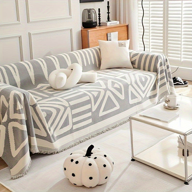Bohemian Sofa Cover Pet Scratch Resistant Non-Slip Furniture Protector Throw Blanket for Living Room Bedroom – All Season Couch Cover in Black & Gray, 4 Sizes