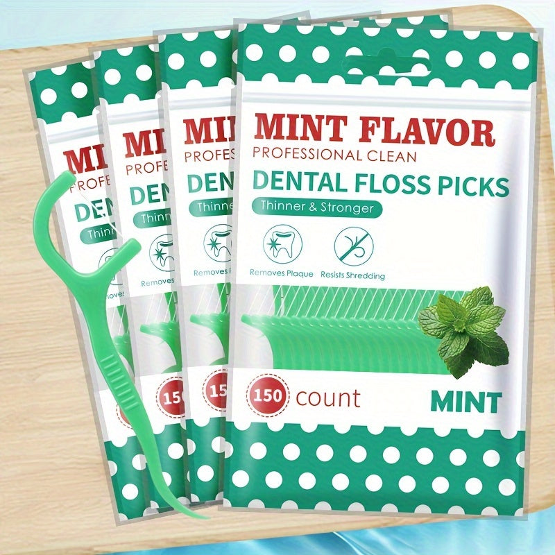 Mint Flavor Dental Floss Picks 300 600 Count Disposable PE Floss Sticks Upgraded Thinner Stronger Plaque Removal Travel Oral Care Fresh Breath