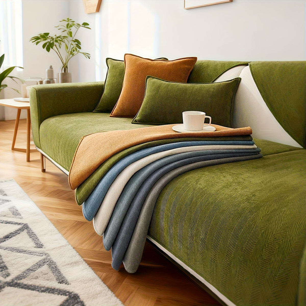 Chenille Ribbed Sofa Cover – Pet-Friendly Non-Slip Stretch Slipcover, Machine Washable Sofa Protector for 2, 3 & 4-Seater and Sectional Sofas, Modern Living Room Couch Cover