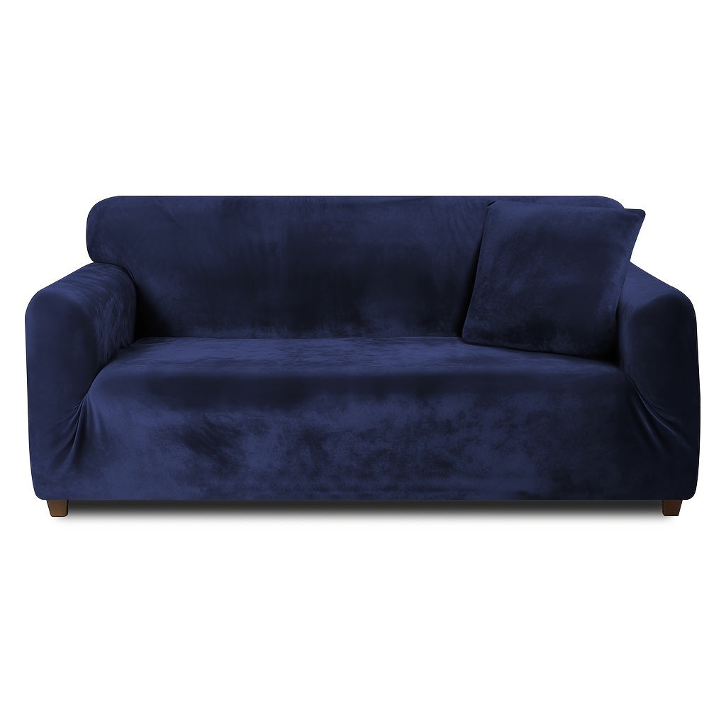 Velvet Stretch Sofa Cover Slipcover – Thick High-Elasticity Plush Couch Cover for L-Shape 1 2 3 4 Seater, Polyester Spandex Furniture Protector with Pillowcase for Living Room
