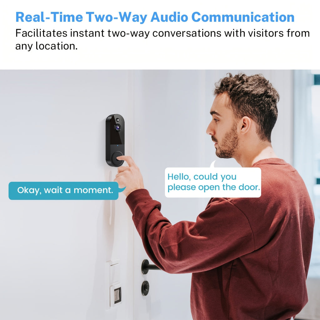 1440P Smart Video Doorbell Camera Wireless WiFi Night Vision AI Snapshot Two-Way Intercom Rechargeable Battery Local Storage Home Security