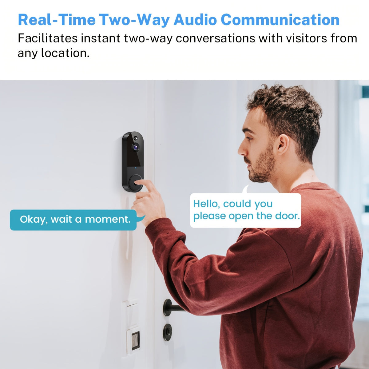 1440P Smart Video Doorbell Camera Wireless WiFi Night Vision AI Snapshot Two-Way Intercom Rechargeable Battery Local Storage Home Security