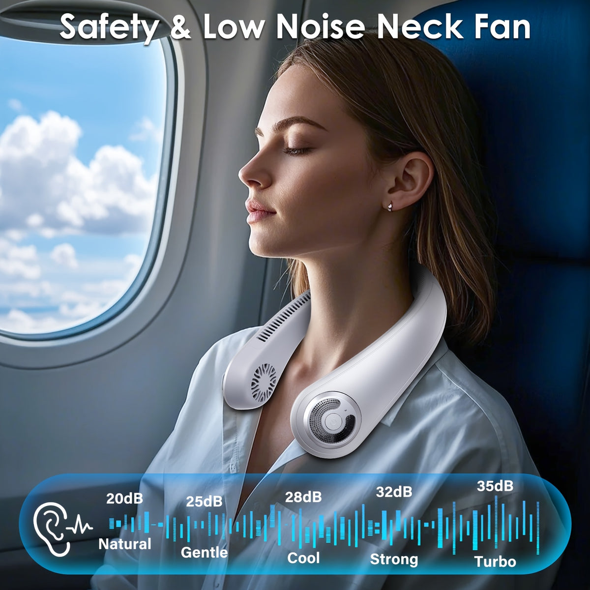 Neck Fan 5-Speed Bladeless Quiet 360 Airflow Rechargeable Personal Cooling Wearable Fan for Hot Flashes Travel Camping Amusement Park Home Office Outdoor Gift for Women Men Dark Blue