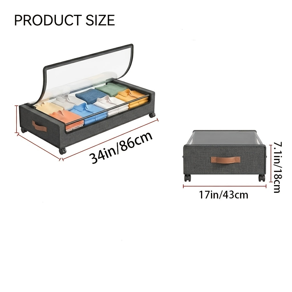 Wheeled Under-Bed Storage Box | Metal Rolling Drawer Organizer for Clothes, Shoes, Blankets & Bedding – Black & Gray, 1PC or 2PC Set