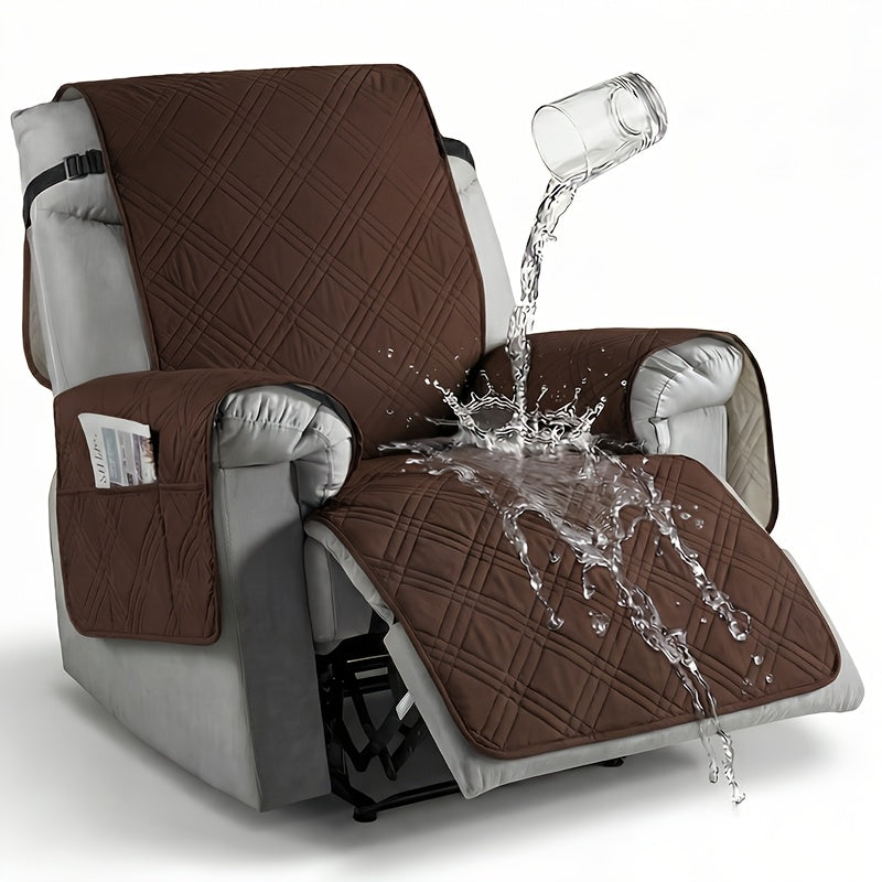 Quilted Recliner Cover with Side Pocket Anti-Slip Elastic Band Pet Furniture Protector – Easy to Install Sofa Recliner Slipcover for Living Room, All-Season Home Decor