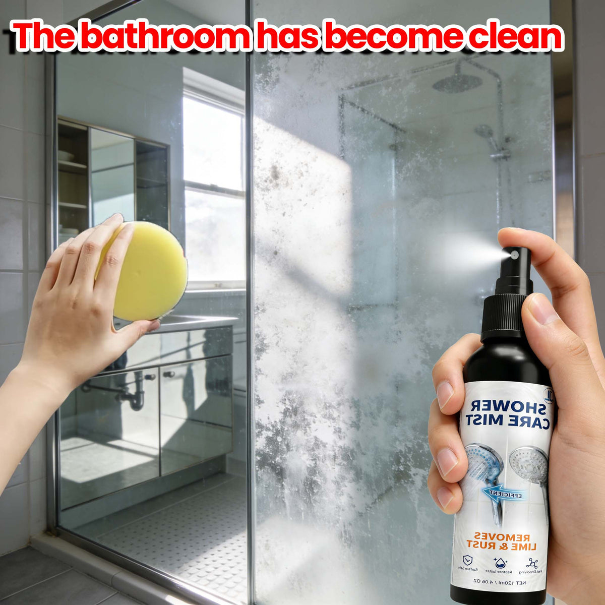Showerhead & Bathroom Limescale Remover Spray Kit – Removes Mineral Blockages, Restores Glass & Mirrors, No-Scrub for Bathtub, Sink & Toilet