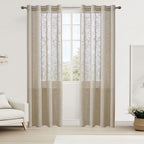 Linen Textured Semi-Sheer Grommet Curtains – Light Filtering Farmhouse Panels | Set of 2