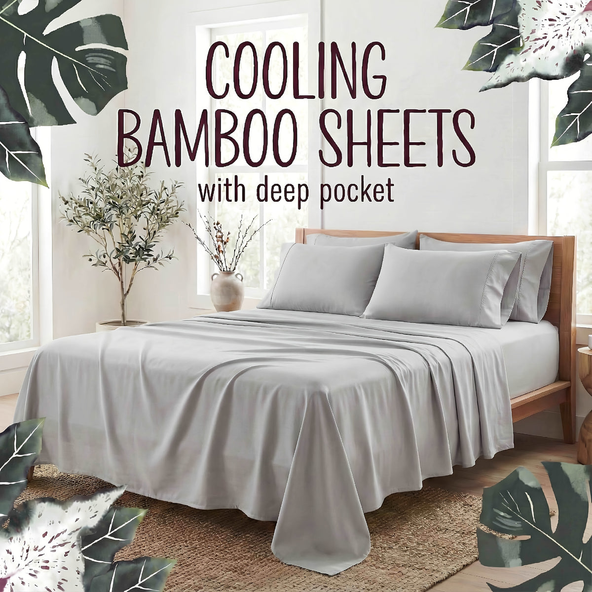 Bamboo Fiber 4-Piece Bedding Set Hypoallergenic Temperature Regulating Deep Pocket - Wrinkle Free All Season Bed Set Twin Full Queen King 12 Colors