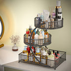 3-Tier Metal Makeup & Cosmetic Storage Rack, No-Install Countertop Organizer for Vanity, Dressing Table & Bathroom — Modern Tabletop Display Shelf, White & Dark