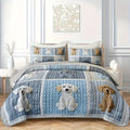 Quilted Bed Cover Set 3 Piece Patchwork Dog Print Quilt with 2 Pillowcases Ultra Soft All-Season Comforter Set Twin Full Queen King