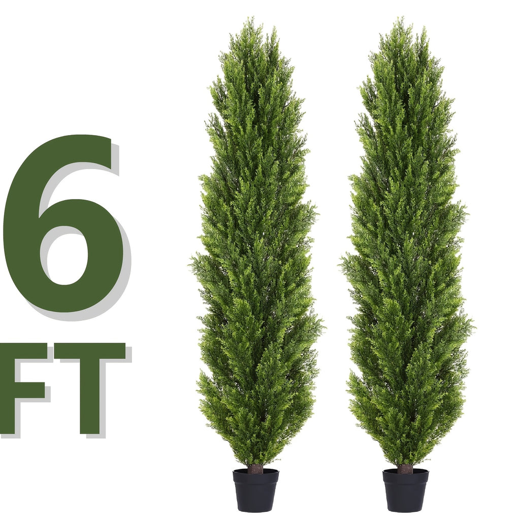 Artificial Pine Tree Set of 2 – Faux Greenery Shaped Christmas Trees for Indoor & Outdoor, Courtyard, Front Door & Holiday Decor
