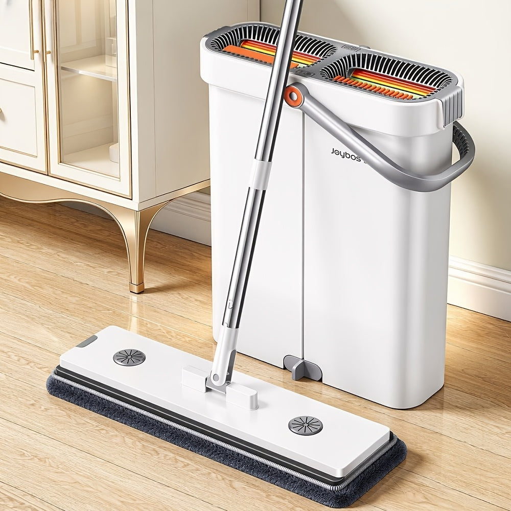 Flat Mop and Bucket Set 360 Degree Rotating Hands-Free Wringing Dual Compartment Clean Dirty Separation Ultra-Fine Fiber Floor Mop for Kitchen Bathroom Hardwood Tile