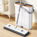 Flat Mop and Bucket Set 360 Degree Rotating Hands-Free Wringing Dual Compartment Clean Dirty Separation Ultra-Fine Fiber Floor Mop for Kitchen Bathroom Hardwood Tile