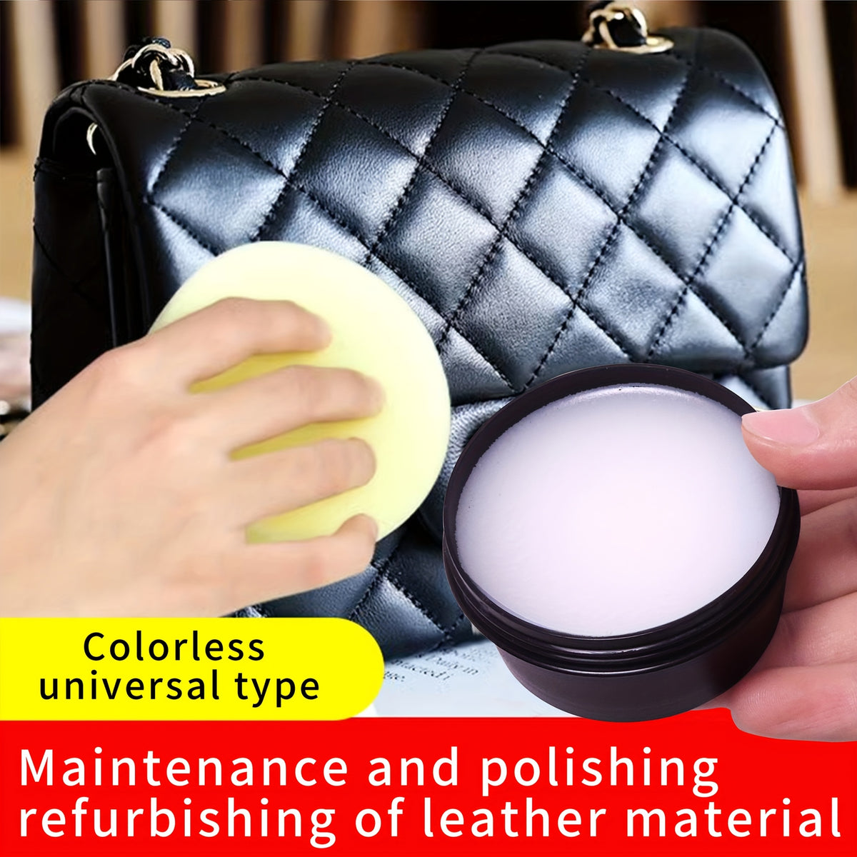 Leather Conditioner & Polishing Wax Kit 58g - Colorless Universal Leather Care Cream for Shoes, Bags, Furniture & Faux Leather with Sponge Applicator