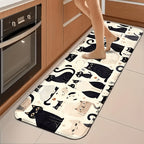 Cat Pattern Flannel Floor Mat Non-Slip Washable Rug for Entryway Kitchen Dining Room – Soft Backing, 4 Sizes