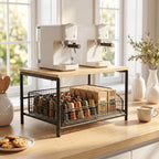 Kitchen Countertop Organizer with Drawer Wire Basket – Detachable Hardwood Metal Shelf for Coffee Maker Microwave Spices Utensils – White Black