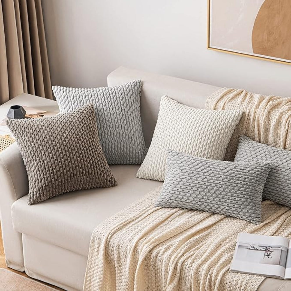 Corduroy Throw Pillow Set of 2 with Inserts 18x18 Ultra-Soft Double-Sided Cushions Washable Cover for Couch Bed Sofa Living Room Home Decor 7 Colors