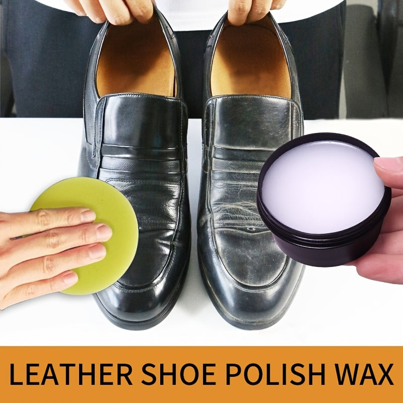 Leather Conditioner & Polishing Wax Kit 58g - Colorless Universal Leather Care Cream for Shoes, Bags, Furniture & Faux Leather with Sponge Applicator