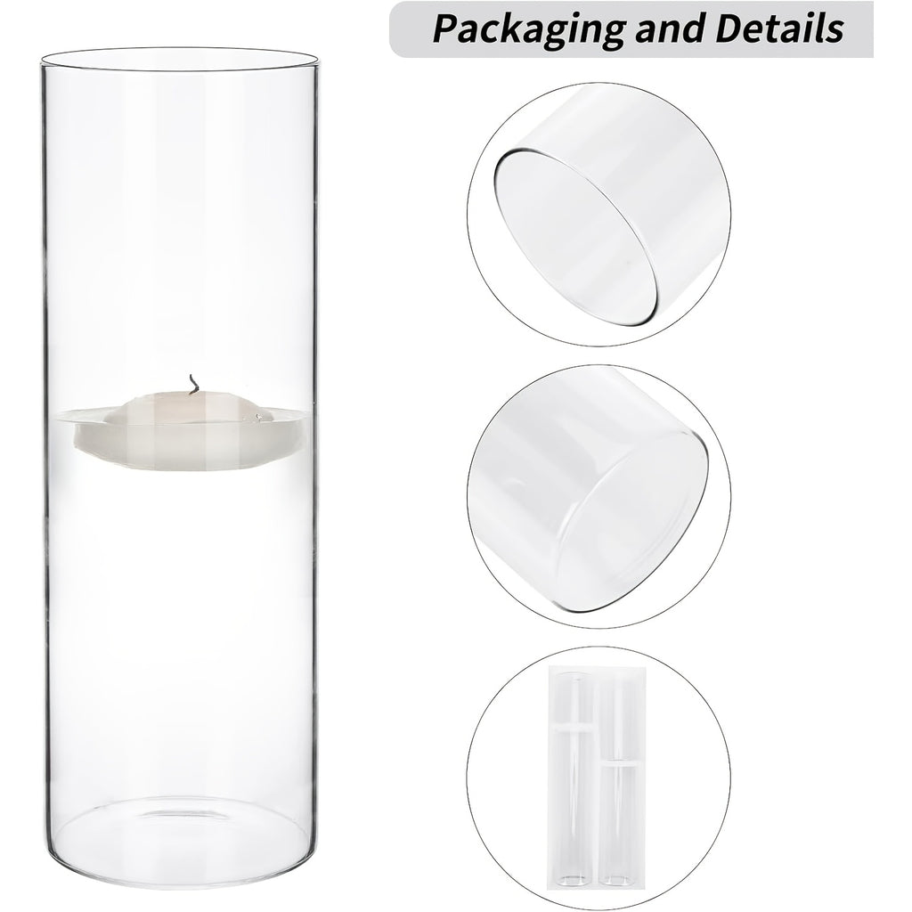 TOMNK Bulk Clear Cylinder Glass Vases 12/20/24pcs in 4-5 Sizes – Tall Boho Flower Vase Set for Wedding Centerpieces, Rustic Home Decor, Formal Dinners, Parties & Hurricane Floating Candle Holders