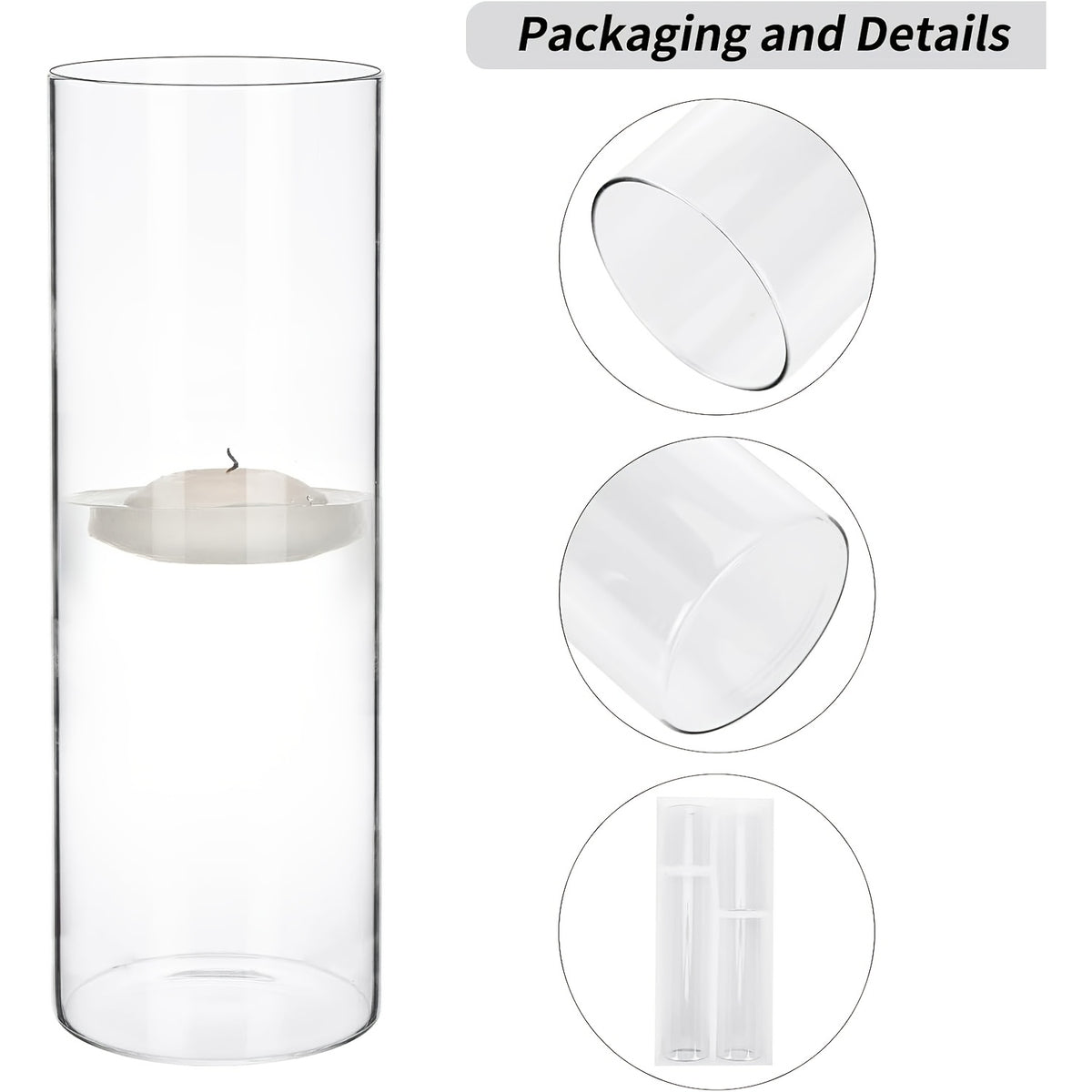 TOMNK Bulk Clear Cylinder Glass Vases 12/20/24pcs in 4-5 Sizes – Tall Boho Flower Vase Set for Wedding Centerpieces, Rustic Home Decor, Formal Dinners, Parties & Hurricane Floating Candle Holders