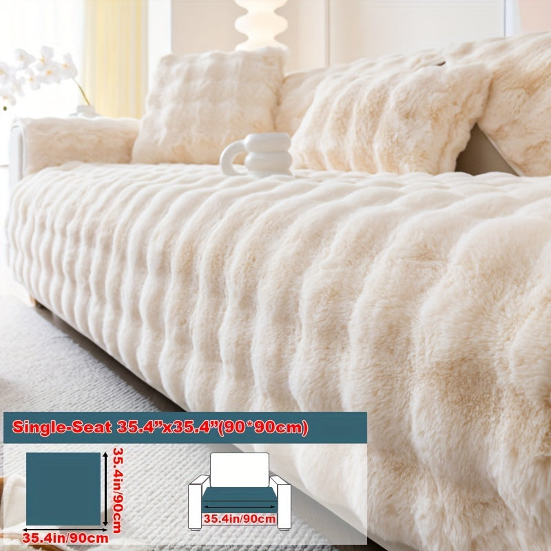 Faux Rabbit Fur Plush Sofa Cover Thick Milkskin Split Slipcover Cozy Winter Warmth Pet Friendly Machine Washable 1 2 3 4 Seater Living Room Bedroom Office