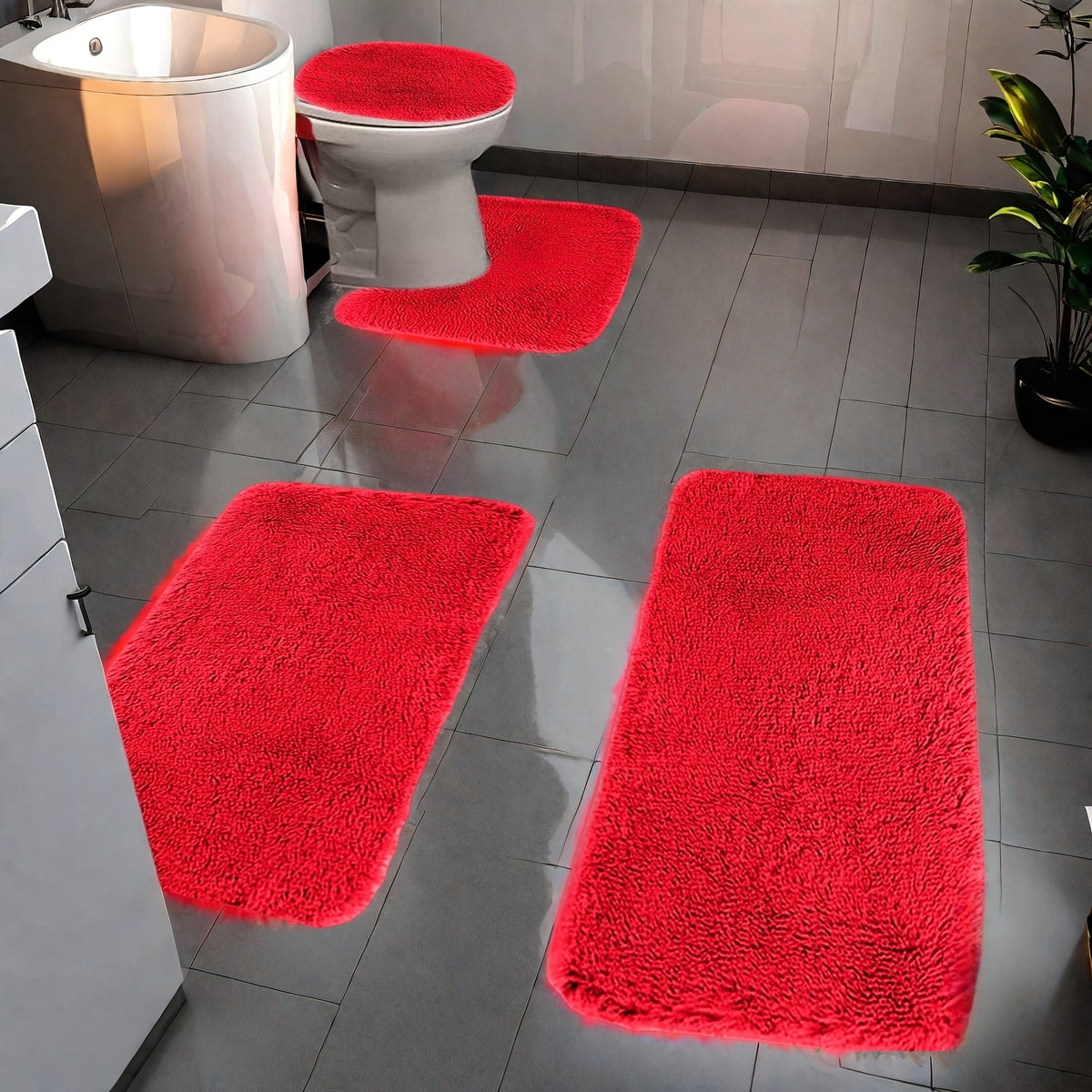Plush Bath Rugs Set 1-6 Pieces, Multi-Color Microfiber Non-Slip Bathroom Mats – Soft Water Absorbent Thick Machine Washable Toilet Mats for Bathroom, Tub & Shower