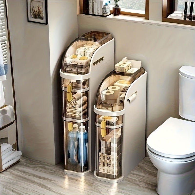 Narrow Tall Bathroom Storage Cabinet 7 Inch Slim Freestanding Rack with Clear Drawers 3 Tier Space-Saving Organizer for Small Spaces
