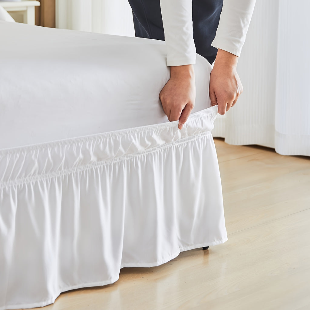 Elastic Wrap Around Bed Skirt No-Lift, 15 Inch Drop Microfiber Dust Ruffle, 30 Fade-Resistant Colors, Machine Washable, Twin Full Queen King Size