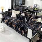 Faux Lamb Fluffy Sofa Cover Modern Gradient – Thick Plush Pet-Friendly Polyester Sofa Protector, Machine Washable 450-500g Fabric for Single, Double, Triple & Combination Sofas