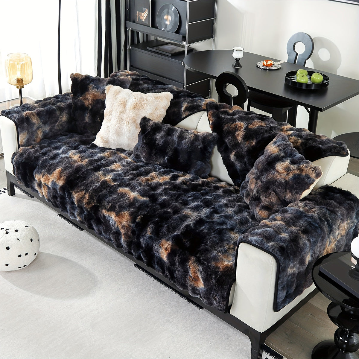 Faux Lamb Fluffy Sofa Cover Modern Gradient – Thick Plush Pet-Friendly Polyester Sofa Protector, Machine Washable 450-500g Fabric for Single, Double, Triple & Combination Sofas