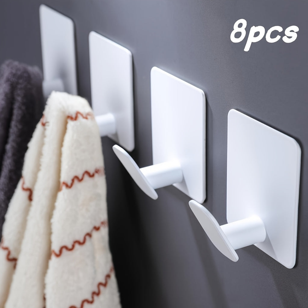 Self Adhesive Towel Hooks for Bathroom – 8-Pack Heavy Duty No-Drill Wall Mount Stainless Steel Sticky Wall Hanger for Robe, Clothes, Hat, Keys, Kitchen & Bathroom, Gold, Silver, White