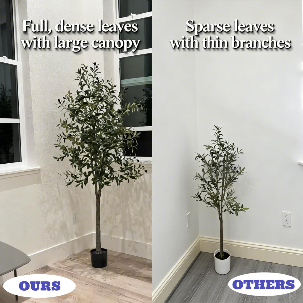 Tall Artificial Olive Tree 5/6/7FT Thick Trunk Indoor Faux Olive Plant with Lush Leaves & Berries for Living Room, Kitchen & Home Decor, Spring Summer Decoration