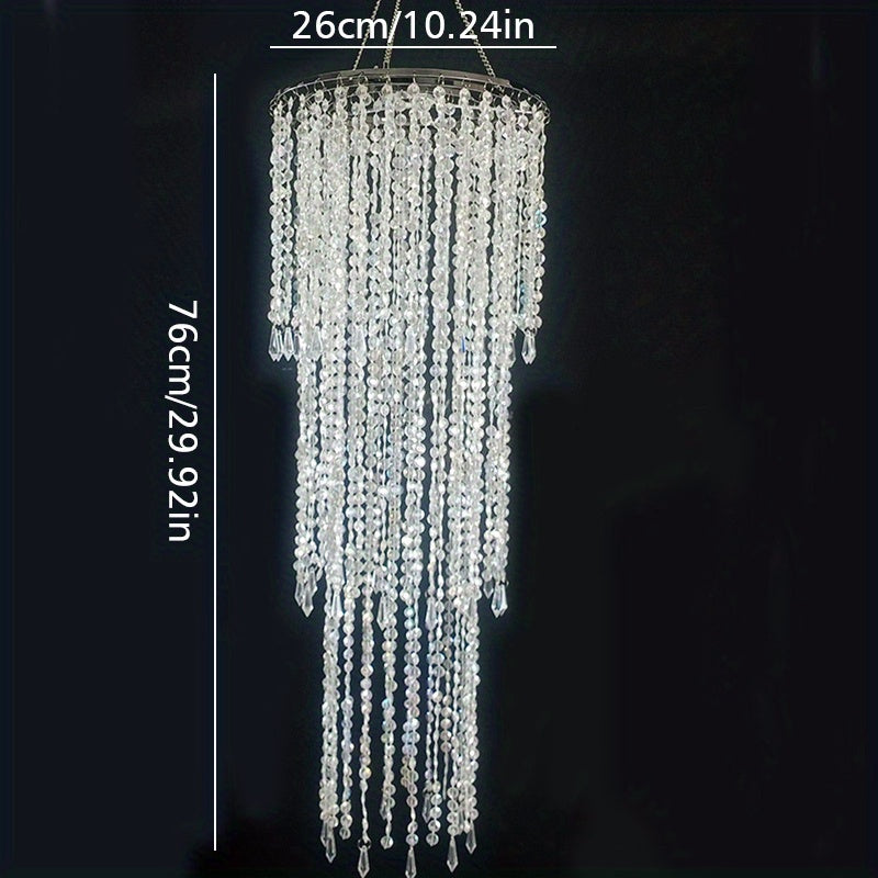 Crystal Chandelier Lampshade Acrylic Beaded Branch Ceiling Pendant Light Fixture for Wedding Party Living Room Home Decor
