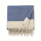 Cotton Tassel Blanket Boho Diamond Grid 100% Cotton 350GSM Breathable Soft All Season Machine Washable Throw for Bed Sofa Picnic Travel Black Navy Blue Light Blue Gray Red Orange Brown 49x71 Inch