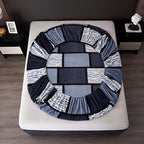 Velvet Fitted Sheet Geometric Checkered Flannel Microfiber Soft Skin-Friendly Machine Washable All-Season Twin Full Queen King Smoke Brown Rock Ash