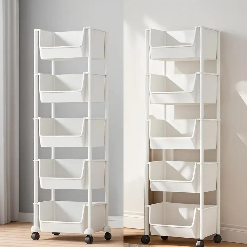 5-Tier Plastic Storage Rack with Lid & Hooks – Heavy-Duty Floor Standing Shelf Organizer for Kitchen, Entryway, Shoes, Books, Pots & Pans