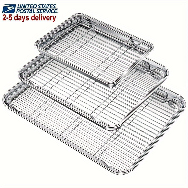 Baking Pan Set with Cooling Rack Large Stainless Steel Cookie Sheet Non-Toxic Durable Easy Clean Professional Oven Tray for Baking Roasting Holiday Baking