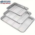 Baking Pan Set with Cooling Rack Large Stainless Steel Cookie Sheet Non-Toxic Durable Easy Clean Professional Oven Tray for Baking Roasting Holiday Baking