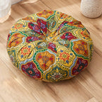 Bohemian Round Floor Pillow Thick Cushion – Vintage Colorful Floral Pattern, Fade-Resistant Cotton & PP Cotton, All-Season Decorative Living Accessory, Multiple Colors