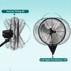 Industrial Wall-Mount Oscillating Fan – 7000 CFM High Velocity, 3-Speed, 120° Auto-Swing, Ultra-Quiet <55dB, for Home, Garage & Warehouse | 20” / 24” / 30”