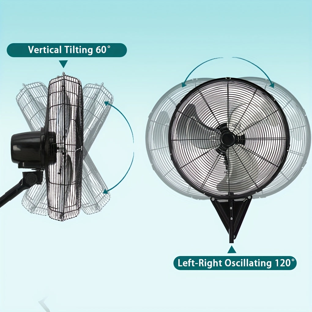 Industrial Wall-Mount Oscillating Fan – 7000 CFM High Velocity, 3-Speed, 120° Auto-Swing, Ultra-Quiet <55dB, for Home, Garage & Warehouse | 20” / 24” / 30”