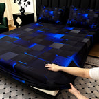 Tech Print Fitted Sheet Set 3 Piece - Digital Geometric Pattern Deep Pocket 15 Inch Bed Sheet with 2 Pillowcases Twin Full Queen King All Seasons