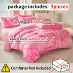 3-Piece Tie-Dye Long Plush Duvet Cover Set 1 Duvet Cover + 2 Pillowcases Zip Closure Machine Washable All-Season Elegant Bedroom Pink Khaki Light Gray Twin Full Queen King