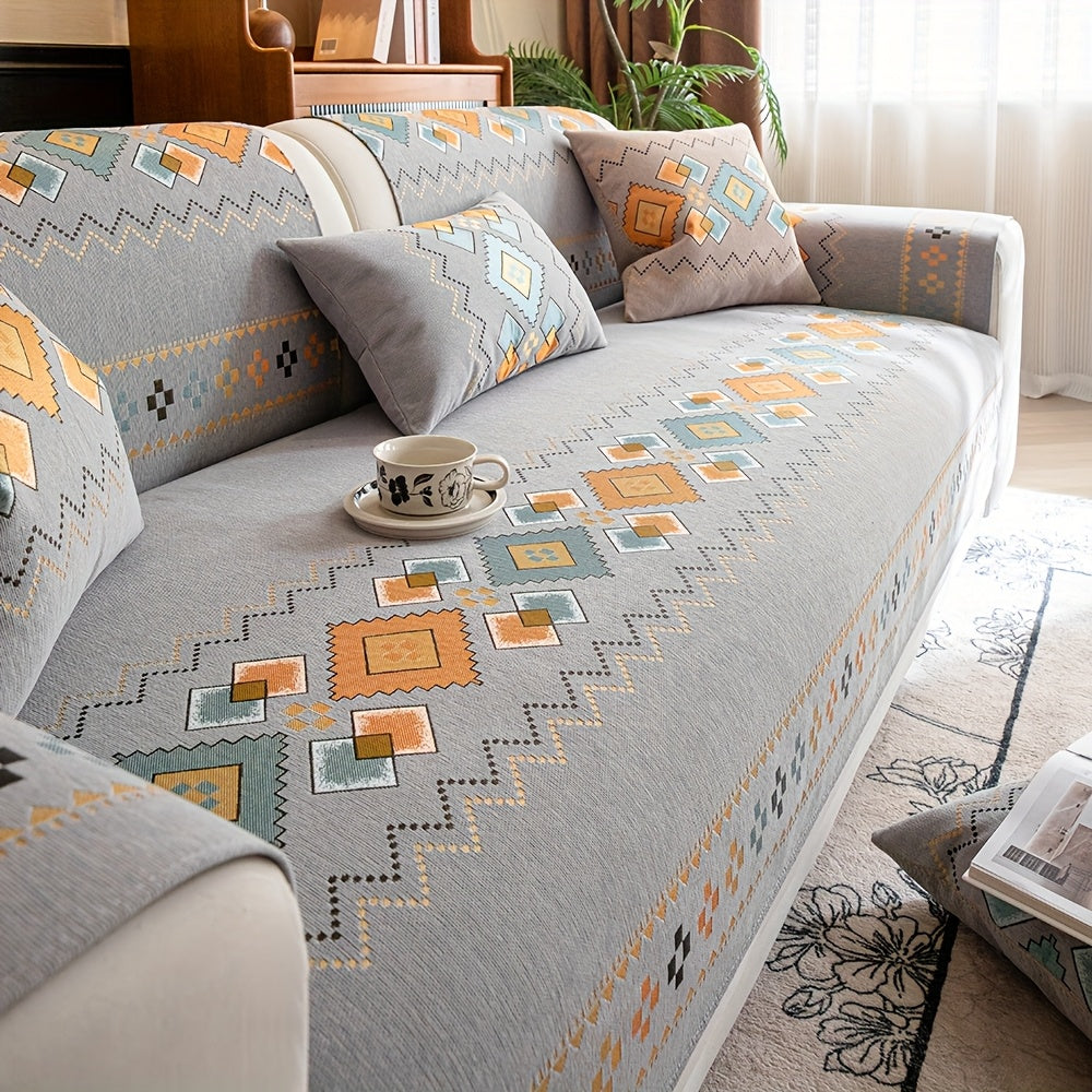 Chenille Bohemian Sofa Slipcover Non-Slip Removable Pet-Friendly Couch Cover 4 Seasons Universal Boho Style 5 Colors Multi-Size