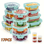 Borosilicate Glass Food Storage Containers Set with Lids – 10/17 Piece Airtight Meal Prep Bento Boxes, BPA Free, Microwave & Dishwasher Safe, Mixed Colors