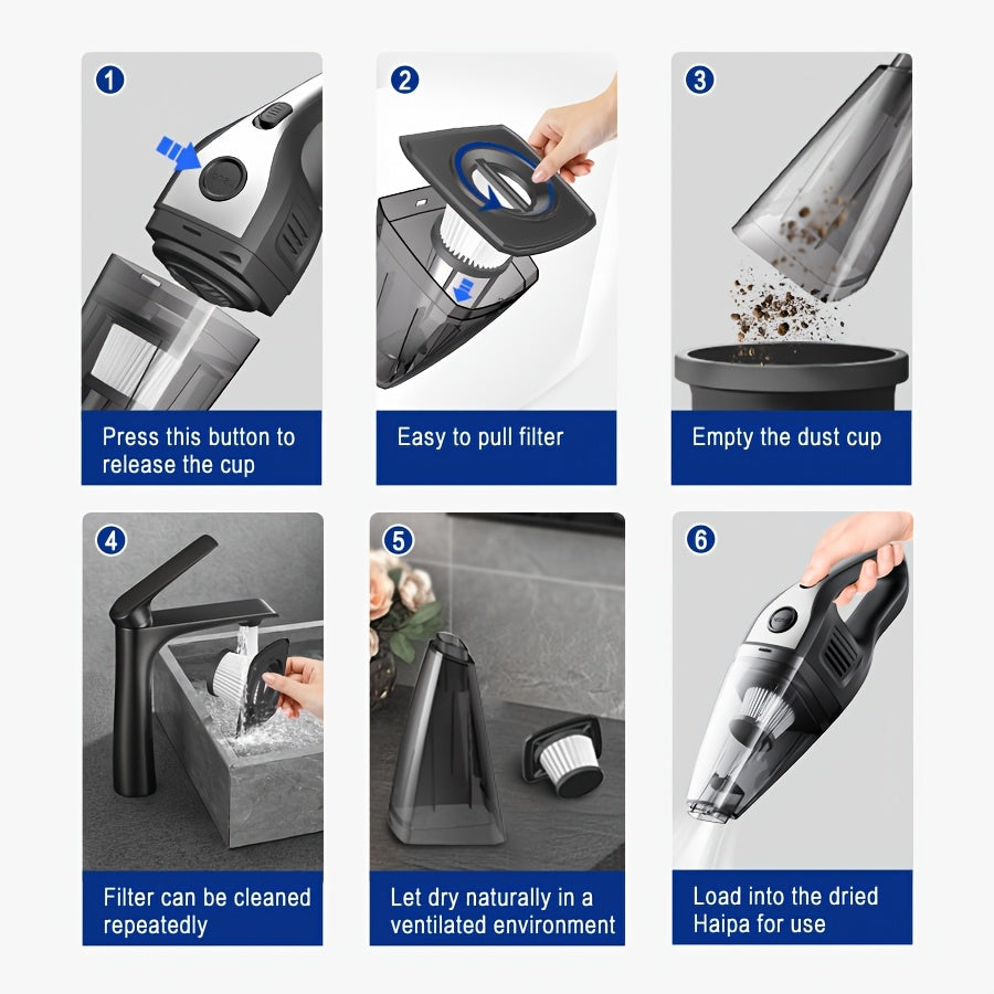 Cordless Handheld Vacuum Cleaner – Lightweight, Powerful Suction, Large Capacity & Rechargeable, Deep Cleaning for Home, Kitchen, Car & Office | 6 Colors